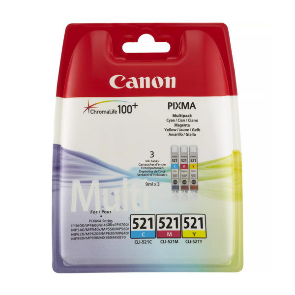 Multipack cartucce CLI-521CMY CANON 3 colori 3X446 PAGINE - originale | stampaperfetta.it